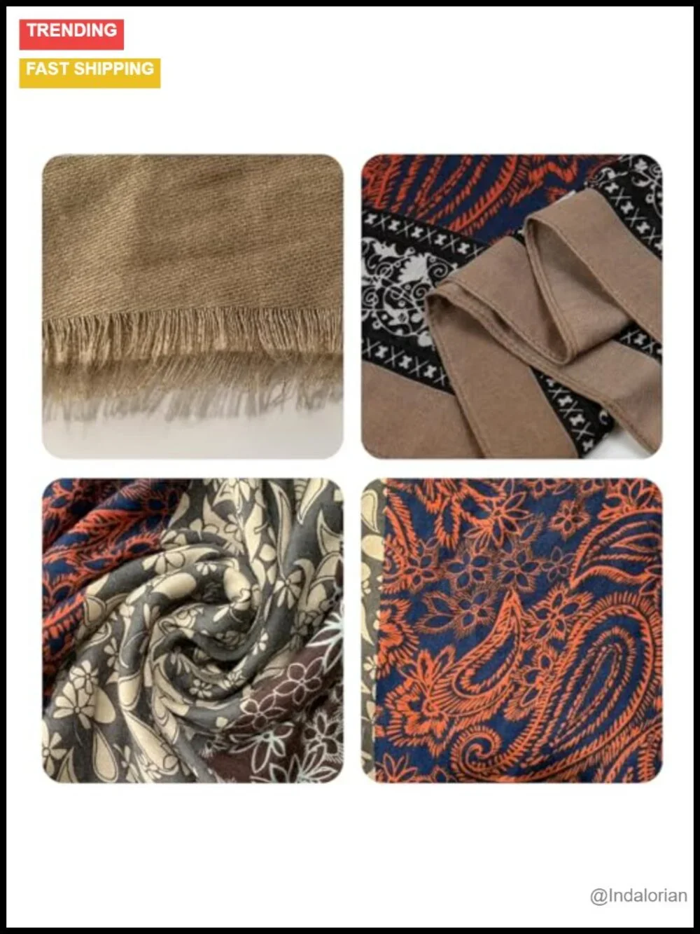 Paisley Pashmina Shawl Wrap Women Rave Scarf Soft Silky Boho All Seasons
